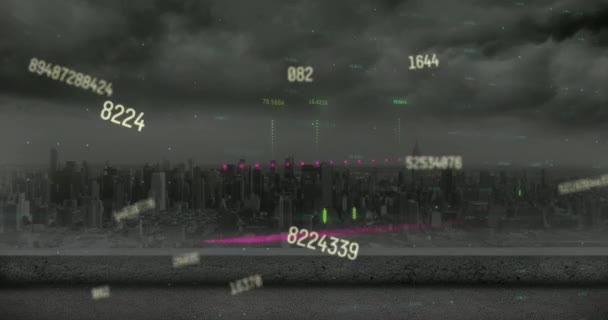 Анимация Изменения Численности Обработки Финансовых Данных Воздушным Видом Городской Пейзаж — стоковое видео