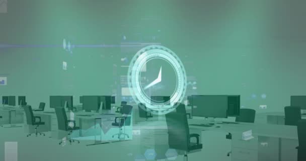 네온의 똑딱거리는 사무실에 데이터 처리를 애니메이션으로 컴퓨터 인터페이스 비즈니스 — 비디오