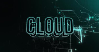 Veri işleme ile bulut metin ve simgesi animasyonu. Küresel bulut hesaplama ve veri işleme kavramı dijital olarak oluşturulmuş video.