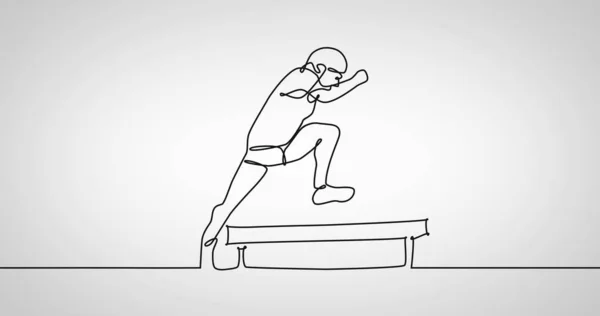 Composición Línea Dibujo Con Hombre Carrera Obstáculos Sobre Fondo Blanco — Foto de Stock