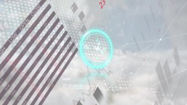 Saat tik tak ve veri işleme animasyonu. Küresel iş, finans, hesaplama ve veri işleme kavramı dijital olarak oluşturulmuş video.