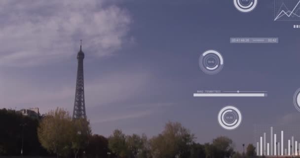 Animation Von Ladestangen Kreisen Grafiken Und Radar Über Der Luftaufnahme — Stockvideo