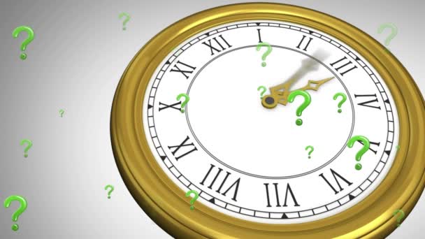 Animación Signos Interrogación Sobre Reloj Concepto Global Negocio Finanzas Informática — Vídeos de Stock