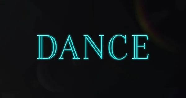 Composition of neon dance text on black background. Light, pattern and colour concept digitally generated image.