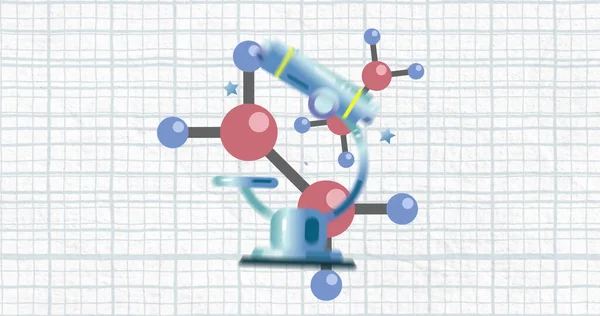 Sammansättning Molekyler Och Mikroskop Över Linjer Vit Bakgrund Vetenskap Medicin — Stockfoto