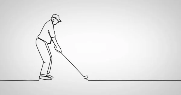 Composizione Linea Disegno Con Uomo Che Gioca Golf Sfondo Bianco — Foto Stock