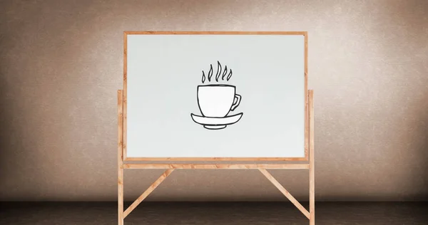 Composition Whiteboard Coffee Icon Beige Background Background Pattern Concept Digitally — Stock Photo, Image