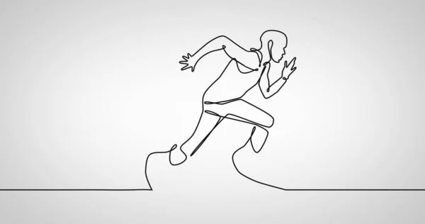 Composición Línea Dibujo Con Hombre Corriendo Sobre Fondo Blanco Deporte —  Fotos de Stock