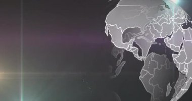Dünya üzerinde dönen parlak ışıkların animasyonu. Küresel ağlar, bağlantılar, hesaplama ve veri işleme kavramı dijital olarak oluşturulmuş video.