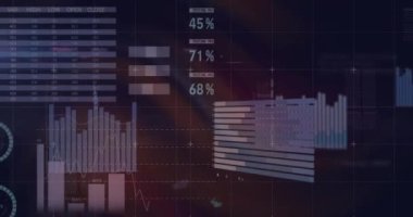 İstatistikler üzerinden finansal veri işleme animasyonu. Küresel iş, finans, hesaplama ve veri işleme kavramı dijital olarak oluşturulmuş video.