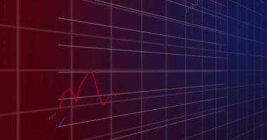 Kırmızı çizgi üzerinde finansal veri işleme animasyonu. Küresel iş, finans, bilgisayar ve veri işleme kavramı dijital olarak oluşturulmuş video.