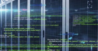 Animation of data processing over computer servers. Global business, finances, computing and data processing concept digitally generated video.