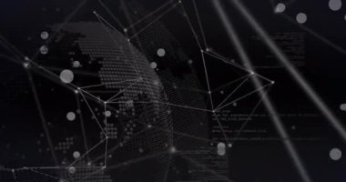Dönen dünya ve veri işleme üzerinde bağlantı ağının ve beyaz noktaların animasyonu. Küresel ağ ve iş teknolojisi kavramı