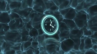 Mavi desenli arka planda ilerleyen saatin animasyonu. Zaman, renk ve şablon kavramı dijital olarak oluşturuldu.