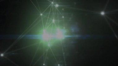 Lenslerin üzerindeki çizgilerle siyah arkaplan üzerindeki noktaların animasyonu. Dijital olarak üretilmiş, hologram, illüstrasyon, aydınlanma, iletişim ve soyut kavram.