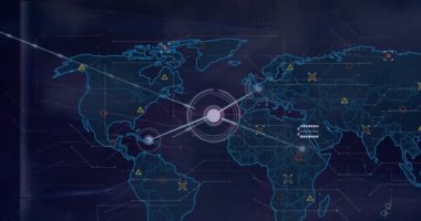 Dünya haritası üzerinde bağlantı ve veri işleme animasyonları. Küresel iş, finans, bilgisayar ve veri işleme kavramı dijital olarak oluşturulmuş video.