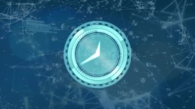 Bağlantı ağı üzerinden saat işleme ve veri işleme animasyonları. Dijital olarak oluşturulmuş küresel bağlantılar, hesaplama ve veri işleme kavramı.