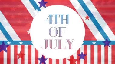Amerika Birleşik Devletleri bayrağı üzerinde 4 Temmuz metninin animasyonu. Amerika 'nın bağımsızlık günü, gelenek ve kutlama konsepti dijital olarak oluşturuldu.