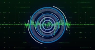 Veri simgesi yükleme ve işleme yeşil arkaplan üzerinde yeşil grafik. İletişim, veri ve dijital arayüz teknolojisi, dijital olarak oluşturulmuş video.