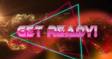 Parlayan neon hatları ve parçacıklar üzerinde hazır metin animasyonu. Dijital olarak oluşturulmuş video oyunu, bağlantılar, hesaplama ve veri işleme kavramı.