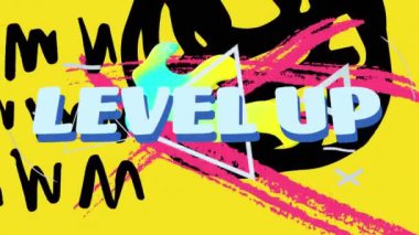 Metnin soyut şekiller üzerinde canlandırılması. Küresel video oyunu, iletişim, bağlantılar, hesaplama ve veri işleme kavramı dijital olarak oluşturuldu.