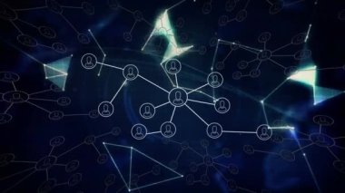 Plexus ağlarının dünya üzerindeki profil simgelerinin mavi arkaplandaki animasyonları. Küresel ağ ve iş teknolojisi kavramı