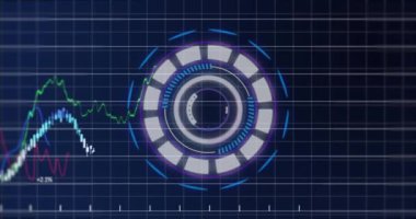 Veri işleme grafikleri ve veri yükleme simgesi siyah arkaplanda. İletişim, veri ve dijital arayüz teknolojisi, dijital olarak oluşturulmuş video.