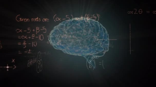 Animering Mänsklig Hjärna Och Matematisk Databehandling Vetenskap Forskning Lärande Databehandling — Stockvideo
