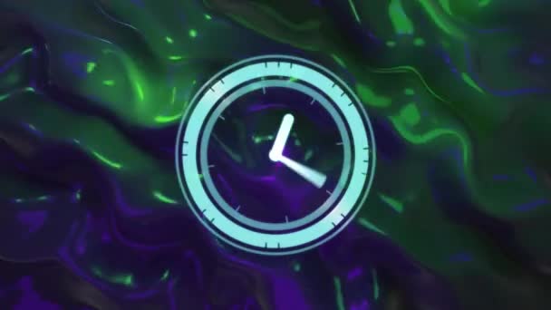 Mor Yeşil Desenli Arka Planda Ilerleyen Saatin Animasyonu Zaman Renk — Stok video