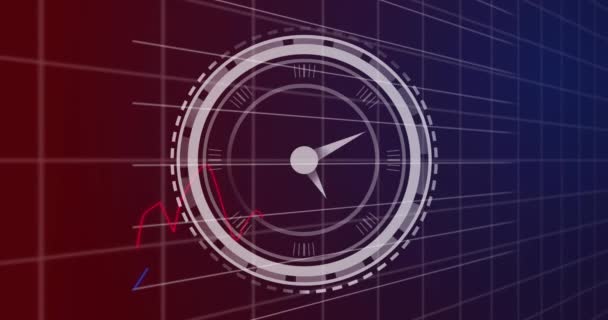 Animación Del Reloj Marcando Sobre Procesamiento Datos Estadísticos Contra Fondo — Vídeo de stock