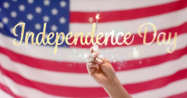 Animation 4Th July Independence Day Text Sparkler Flag United States — Stock Video
