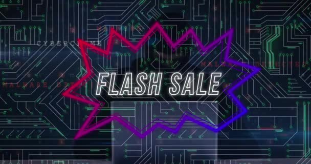 Animering Flash Försäljning Text Pratbubbla Kretskort Mönster Maskerad Hacker Hacka — Stockvideo