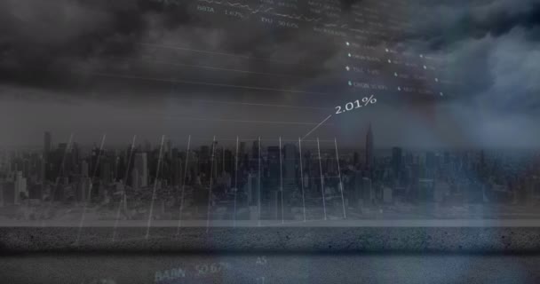 График Обработка Данных Современном Городском Пейзаже Облачном Фоне Неба Бизнес — стоковое видео