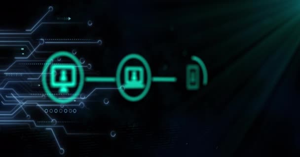 Drie Groene Digitale Iconen Met Een Computer Interface Een Stralende — Stockvideo