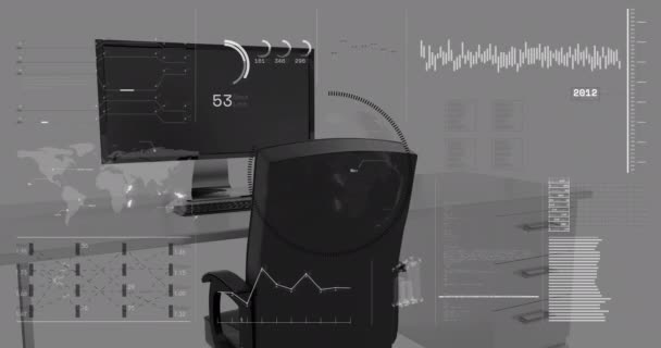 Animáció Térkép Földgömb Rakodási Körök Változó Számok Grafikonok Felett Üres — Stock videók