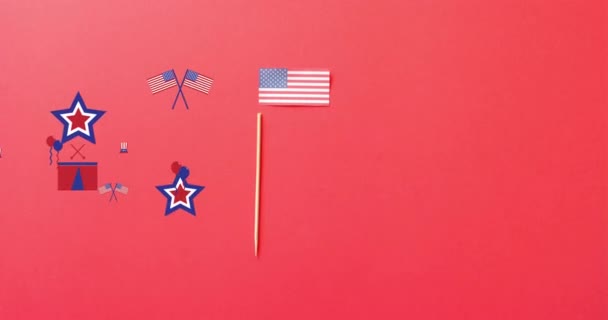 Animatie Van Juli Onafhankelijkheidsdag Tekst Ballonnen Vlaggen Van Verenigde Staten — Stockvideo