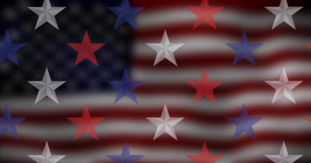 独立日的动画文本和美国国旗上的心脏 美国独立日 传统和数字视频庆祝理念 — 图库视频影像