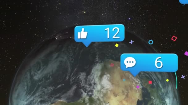 Animação Ícone Mudança Números Ícones Mensagens Todo Mundo Contra Espaço — Vídeo de Stock