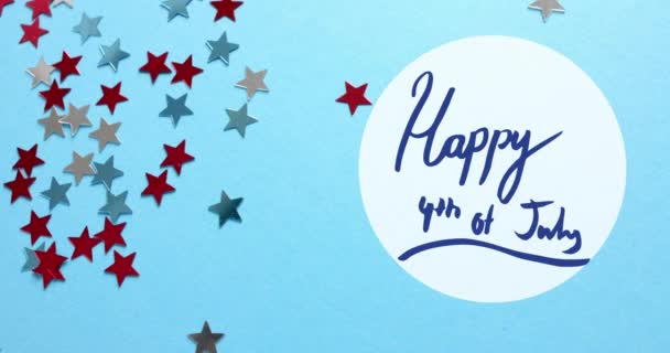 Animation 4Th July Text Stars United States America Blue Background — Stock Video