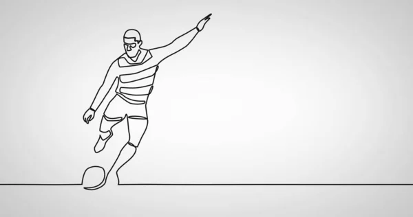 Σύνθεση Του Σχεδίου Γραμμή Τον Άνθρωπο Που Παίζει Ράγκμπι Λευκό — Φωτογραφία Αρχείου