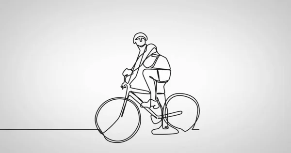 Skład Linii Rysunkowej Kobietą Jadącą Rowerze Białym Tle Koncepcja Sportu — Zdjęcie stockowe