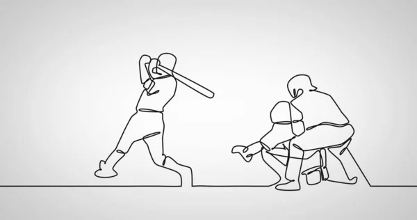 白地に野球をしている人たちと線を引く構成 スポーツ ドローイング アートのコンセプトがデジタルで生成されたイメージ — ストック写真