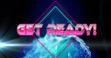 Mavi dijital dalga üzerinden metin afişi ve siyah arka planda ışık noktasının animasyonu. Video oyunu arayüzü ve teknoloji kavramı