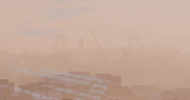 Animation of data processing against aerial view of cityscape. Computer interface and business technology concept