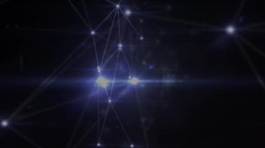 Lenslerin üzerindeki çizgilerle siyah arkaplan üzerindeki noktaların animasyonu. Dijital olarak üretilmiş, hologram, illüstrasyon, aydınlanma, iletişim ve soyut kavram.