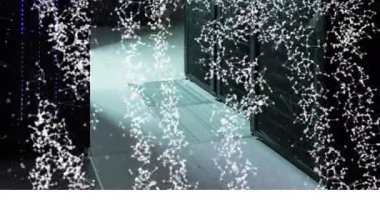 Arkaplanda sunucu odasına karşı nft metin oluşturan bağlı noktaların canlandırması. Dijital bileşik, çoklu pozlama, iletişim, kripto para birimi, bankacılık, teknoloji ve ağ sunucu kavramı.