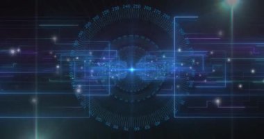 Siyah arkaplan üzerinden tarama ve veri işleme animasyonu. Dijital olarak oluşturulmuş küresel bağlantılar, hesaplama ve veri işleme kavramı.