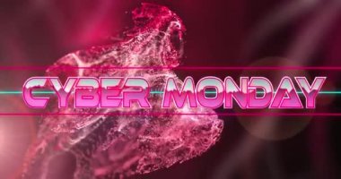 Pembe arka planda ışık ve dijital dalga lekeleriyle siber pazartesi metin afişi. İndirim ve perakende iş konsepti