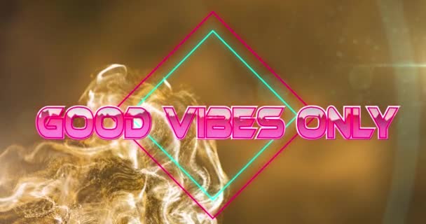 Animace Dobrých Vibrací Pouze Text Přes Zářící Neonové Čáry Částice — Stock video
