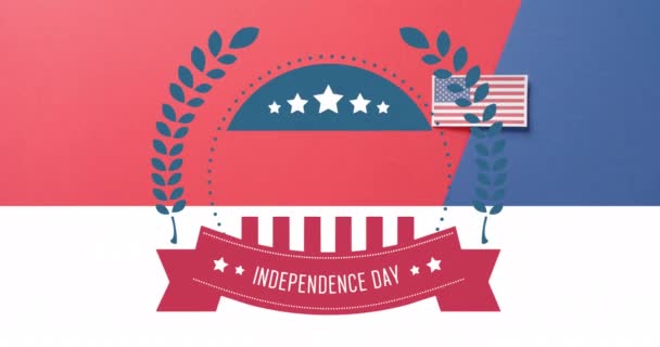 アメリカの国旗に関する7月4日独立記念日のテキストのアニメーション アメリカ独立記念日 伝統とお祝いのコンセプトデジタル生成ビデオ — ストック動画